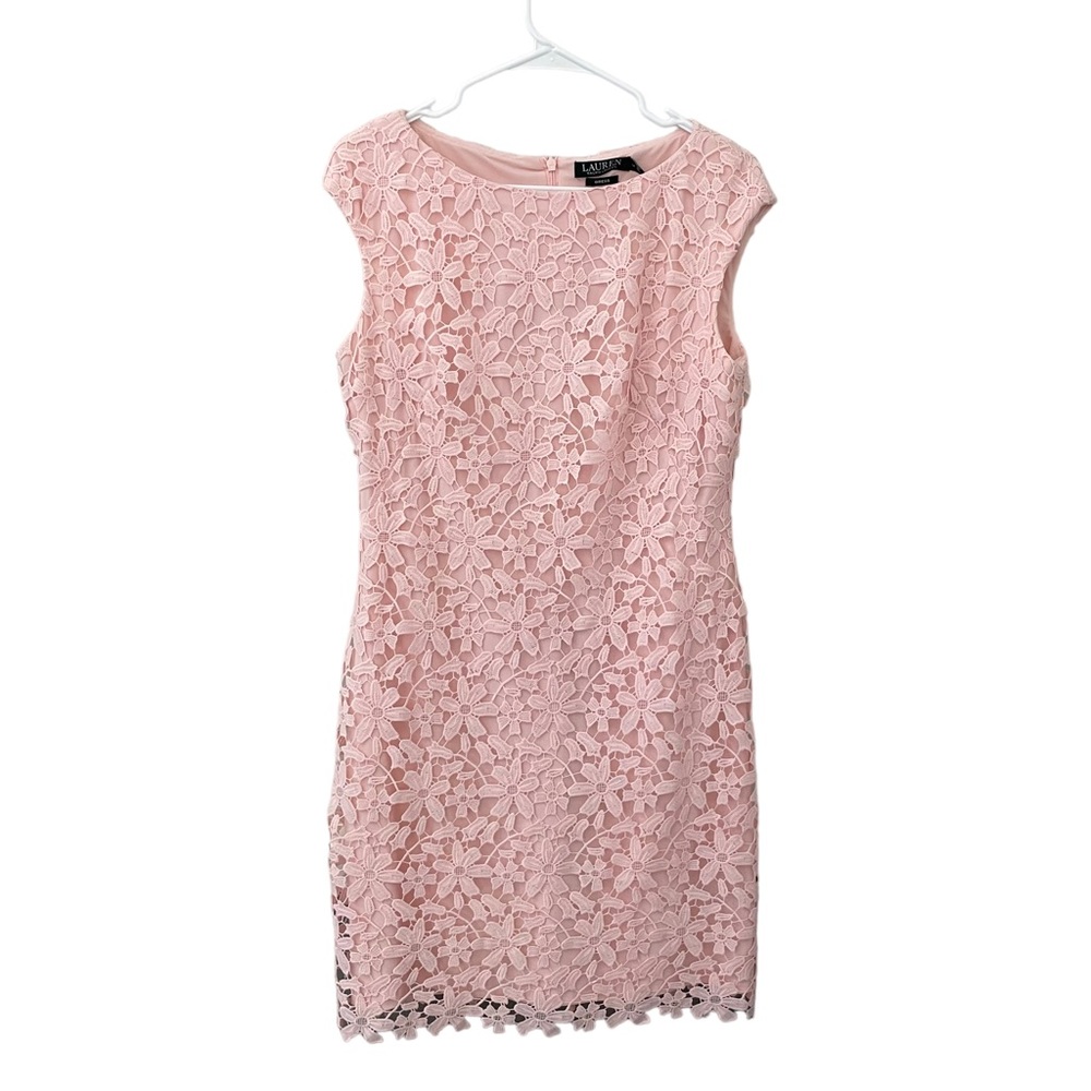 Lauren Ralph Lauren Pink Lace Overlay Sheath Dress Size 12